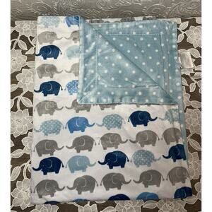 S.L. Home Fashions Inc Plush Gray Blue Elephants & Polka Dot Blanket Baby
